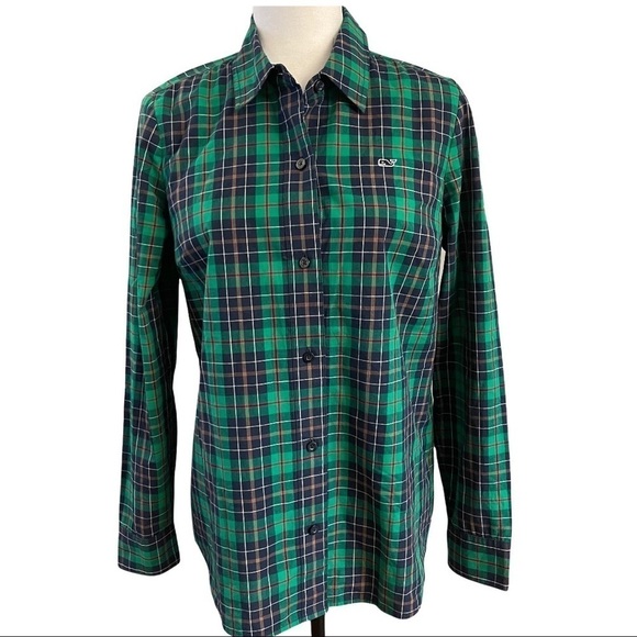 Vinyard Vines Women's Green Plaid Long Sleeve Casual Button Down Dress Shirt - Picture 1 of 10